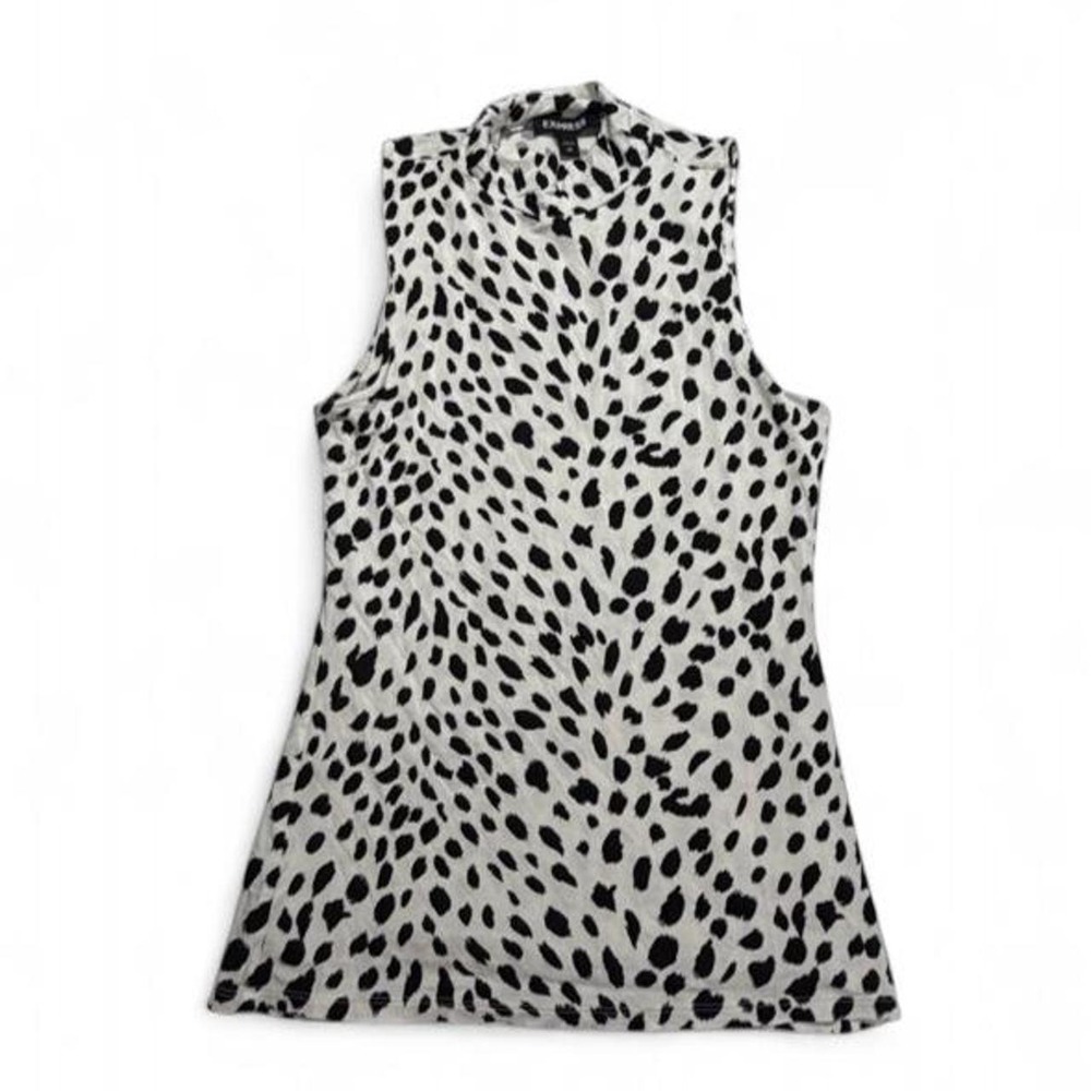 Express Black White Leopard Animal Print Sleeveless Mock Neck Top